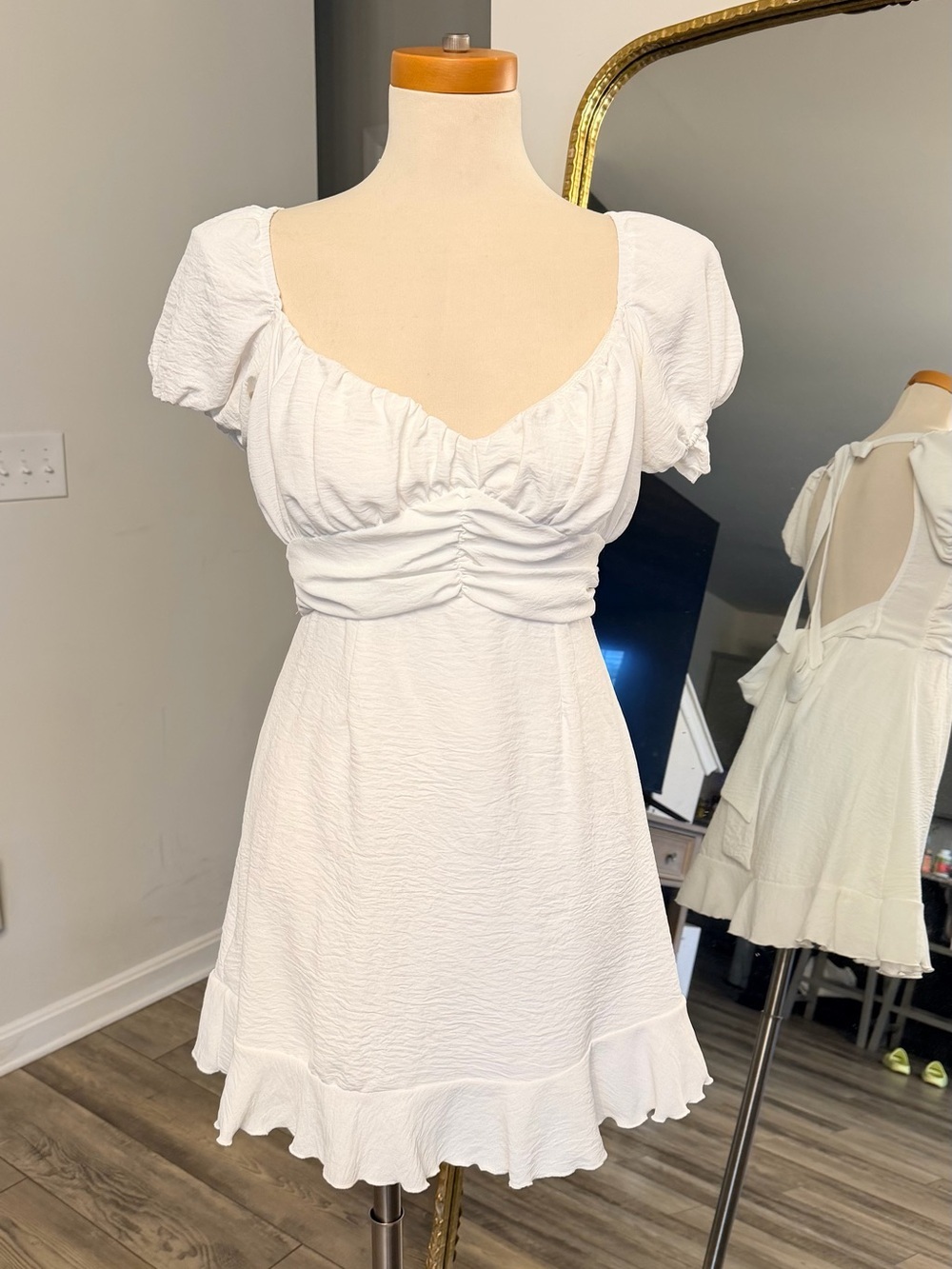 Lucy in the Sky White Ruched Empire Mini Dress